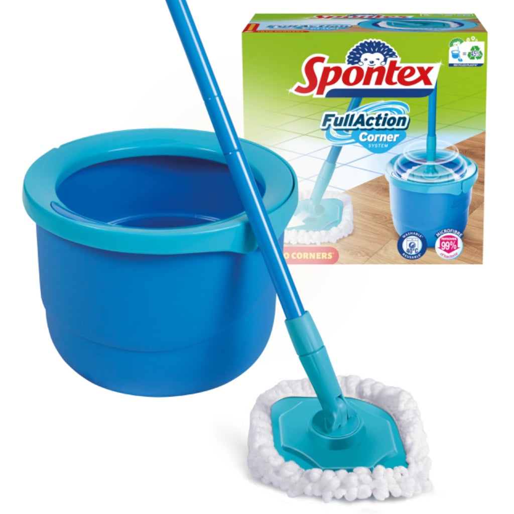 Spontex Full Action Corner System Spin Mop and Bucket Set Microfibre Floor Cleaner for Wood Laminate and Tile 360 Degree Wringing System - Very Good