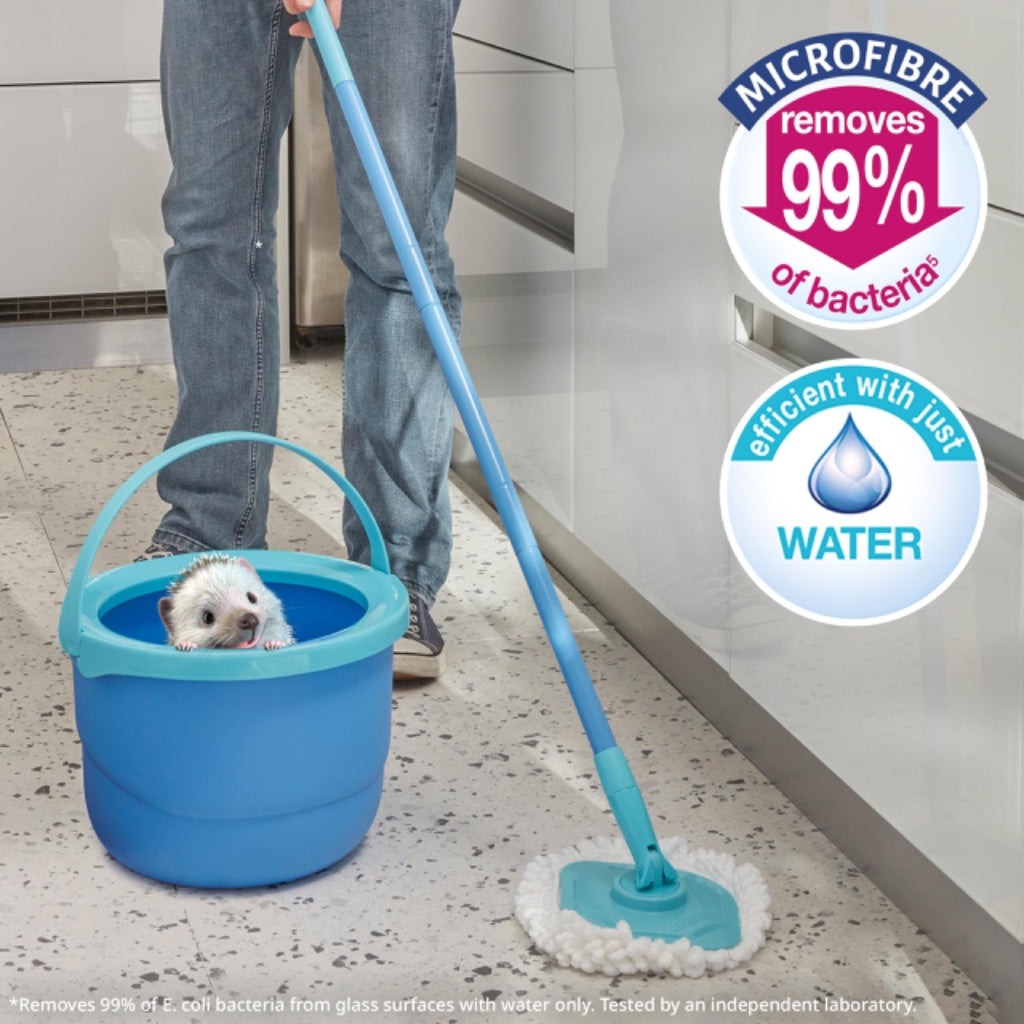 Spontex Full Action Corner System Spin Mop and Bucket Set Microfibre Floor Cleaner for Wood Laminate and Tile 360 Degree Wringing System - Very Good