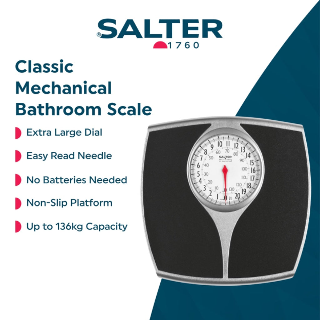 Salter 148 BKSVDR Speedo Dial Mechanical Bathroom Scales Large Platform Manual Weighing Scale for Body Weight 136kg 21st Capacity Black - Like New