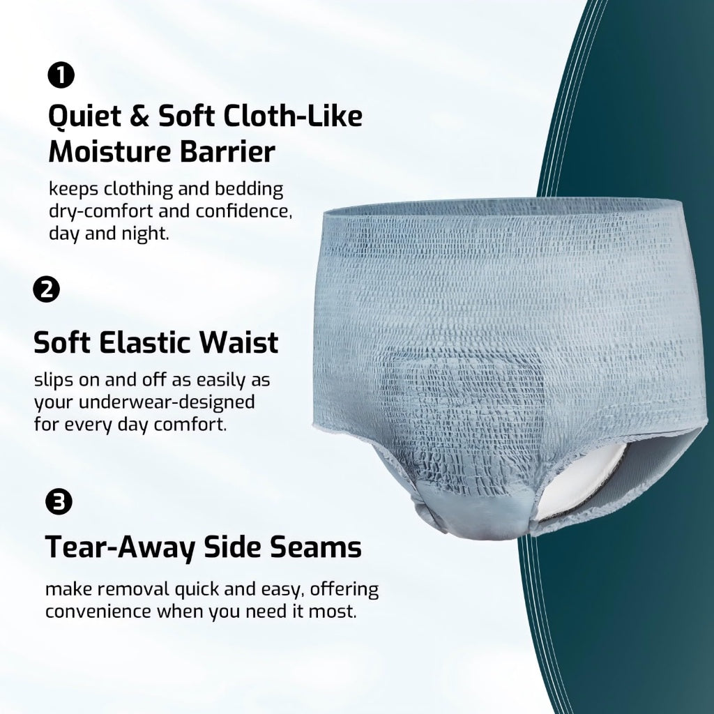 Sunkiss Incontinence Pants for Men XLarge Grey 128 Pack Disposable Adult Pull Up Underwear Maximum Absorbency Protective Briefs 4 x 32 Count
