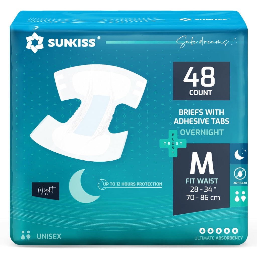 Sunkiss Adult Nappies Maximum Absorbency Disposable Diapers for Men and Women Large 60 Count 4 Packs of 15 Odour Control Incontinence Briefs - Damaged Box