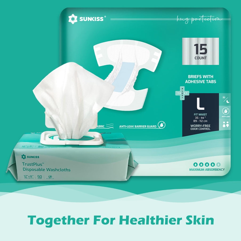 Sunkiss Adult Nappies Maximum Absorbency Disposable Diapers for Men and Women Large 60 Count 4 Packs of 15 Odour Control Incontinence Briefs - Damaged Box