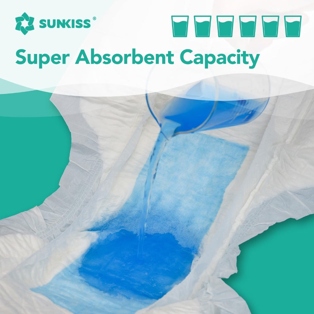 Sunkiss Adult Nappies Maximum Absorbency Disposable Diapers for Men and Women Large 60 Count 4 Packs of 15 Odour Control Incontinence Briefs - Damaged Box