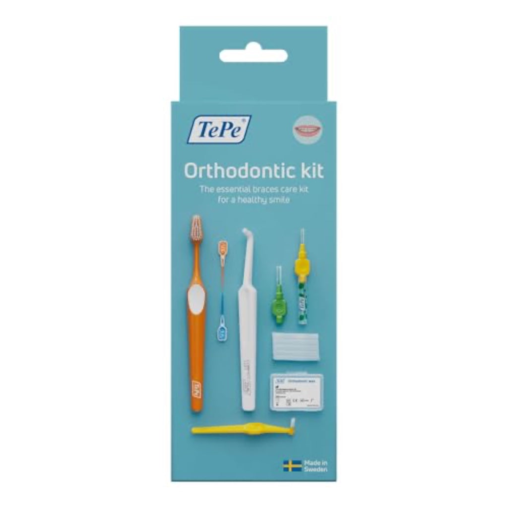 TePe Orthodontic Kit 10 Piece Set for Braces and Implants with Interdental Brushes and Orthodontic Wax Dental Plaque Removal Care Pack - Damaged Box