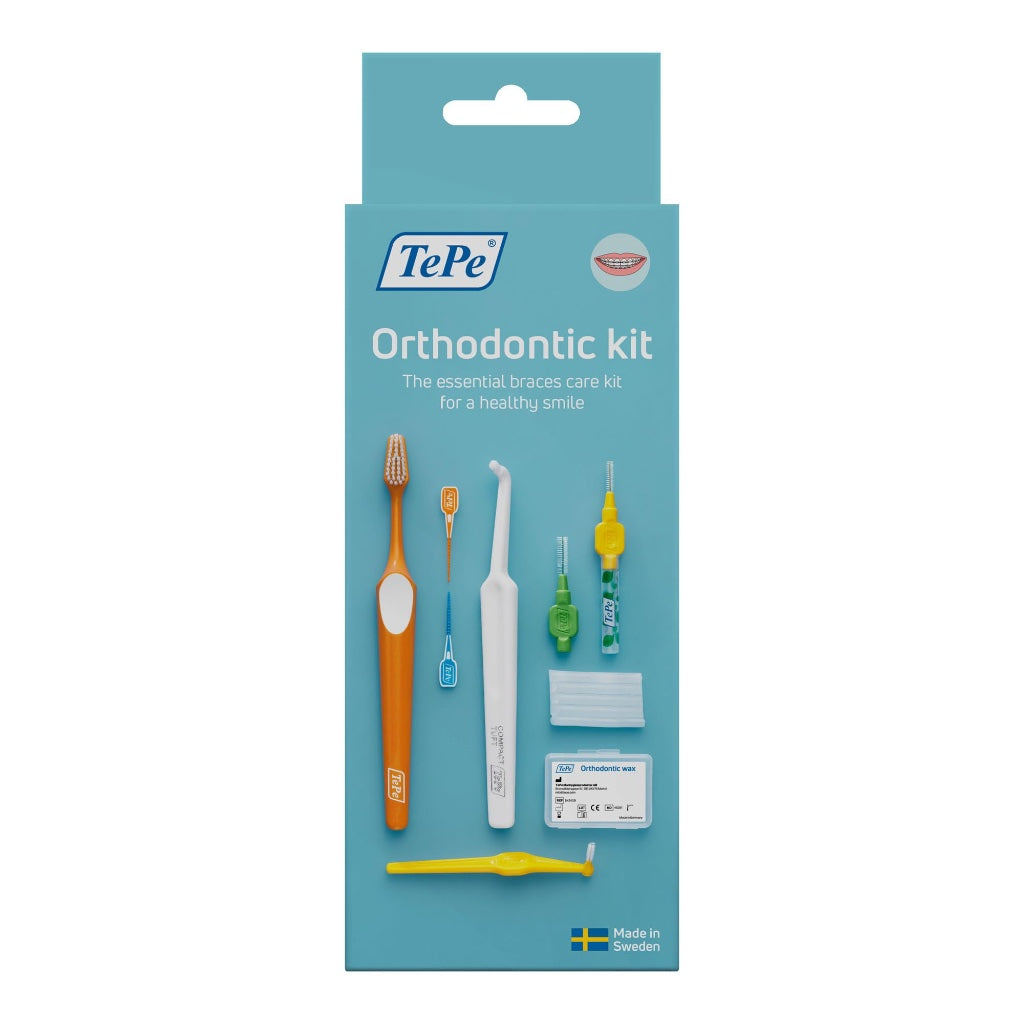 TePe Orthodontic Kit 10 Piece Set for Braces and Implants with Interdental Brushes and Orthodontic Wax Dental Plaque Removal Care Pack - Damaged Box
