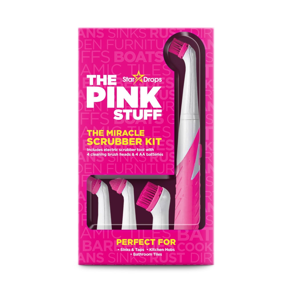 The Pink Stuff Miracle Scrubber Kit Electric Cleaning Tool with 4 Interchangeable Brush Heads for Bathroom Kitchen and Grout Cleaning - Very Good