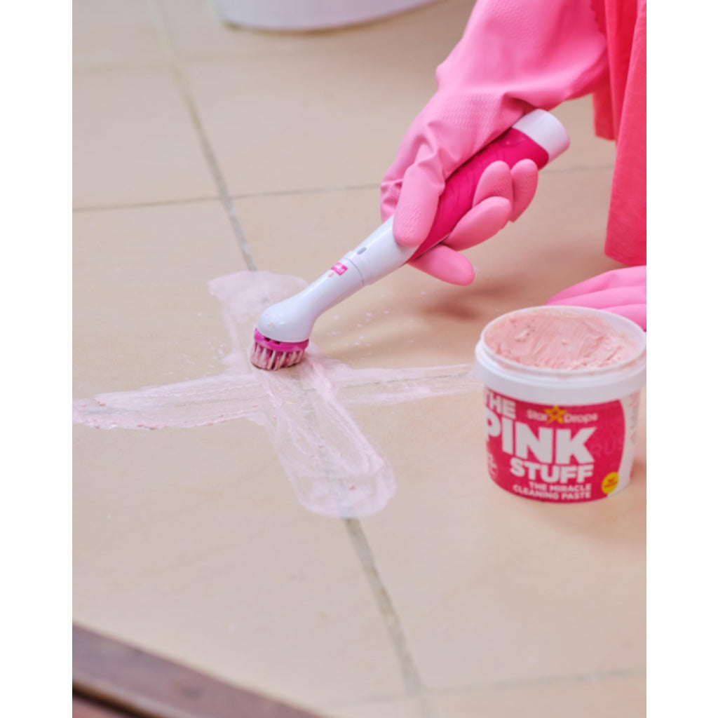 The Pink Stuff Miracle Scrubber Kit Electric Cleaning Tool with 4 Interchangeable Brush Heads for Bathroom Kitchen and Grout Cleaning - Very Good