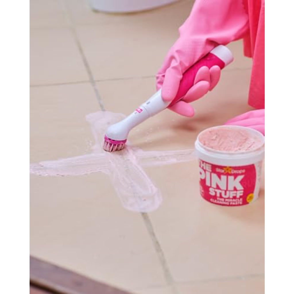 The Pink Stuff Miracle Scrubber Kit Electric Cleaning Tool with 4 Interchangeable Brush Heads for Bathroom Kitchen and Grout Cleaning - Very Good