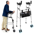 Upright Walking Frame with Padded Armrests and Wheels - Height Adjustable Aluminum Stand Up Walker for Elderly - Silver Mobility Aid with - Damaged Box