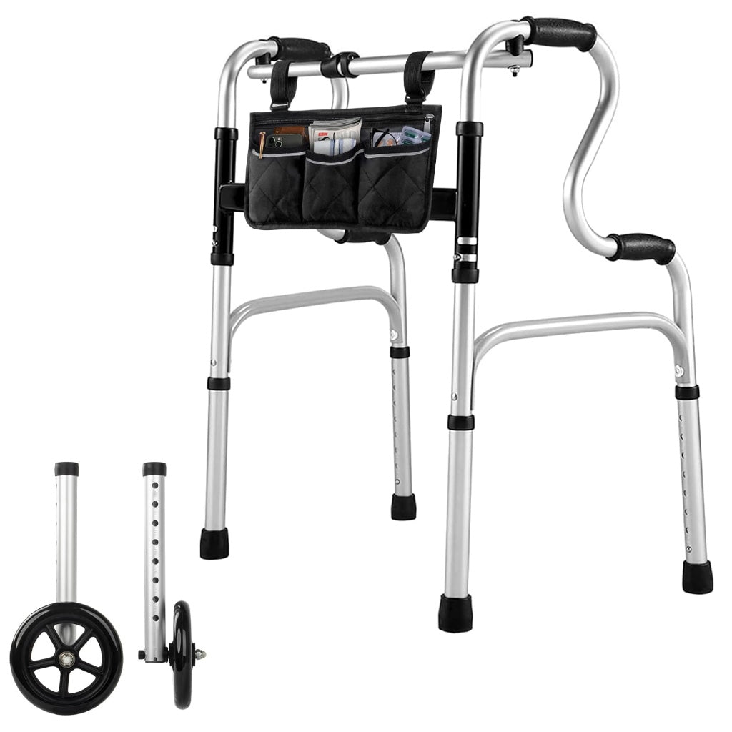 Upright Walking Frame with Padded Armrests and Wheels - Height Adjustable Aluminum Stand Up Walker for Elderly - Silver Mobility Aid with - Damaged Box