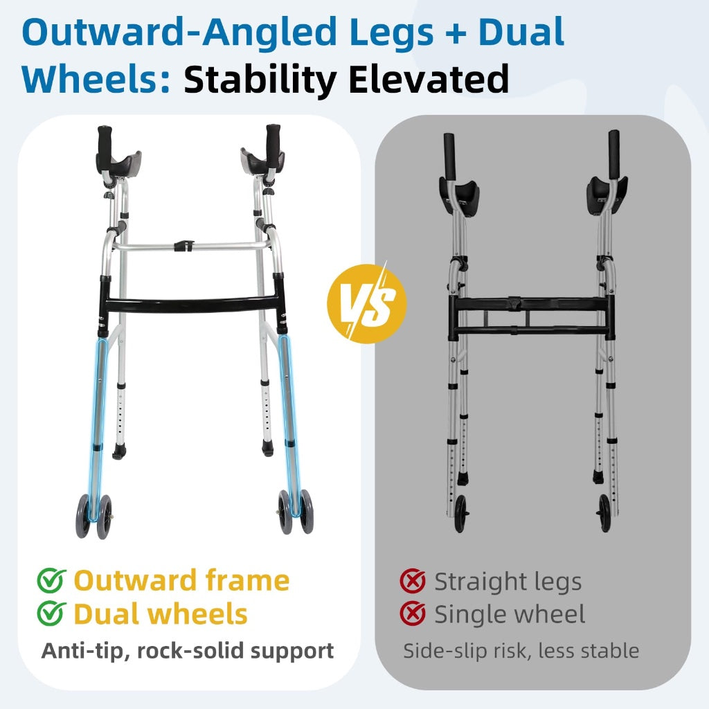 Upright Walking Frame with Padded Armrests and Wheels - Height Adjustable Aluminum Stand Up Walker for Elderly - Silver Mobility Aid with - Damaged Box