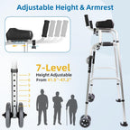 Upright Walking Frame with Padded Armrests and Wheels - Height Adjustable Aluminum Stand Up Walker for Elderly - Silver Mobility Aid with - Damaged Box