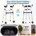 Upright Walking Frame with Padded Armrests and Wheels - Height Adjustable Aluminum Stand Up Walker for Elderly - Silver Mobility Aid with - Damaged Box