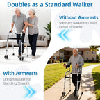 Upright Walking Frame with Padded Armrests and Wheels - Height Adjustable Aluminum Stand Up Walker for Elderly - Silver Mobility Aid with - Damaged Box