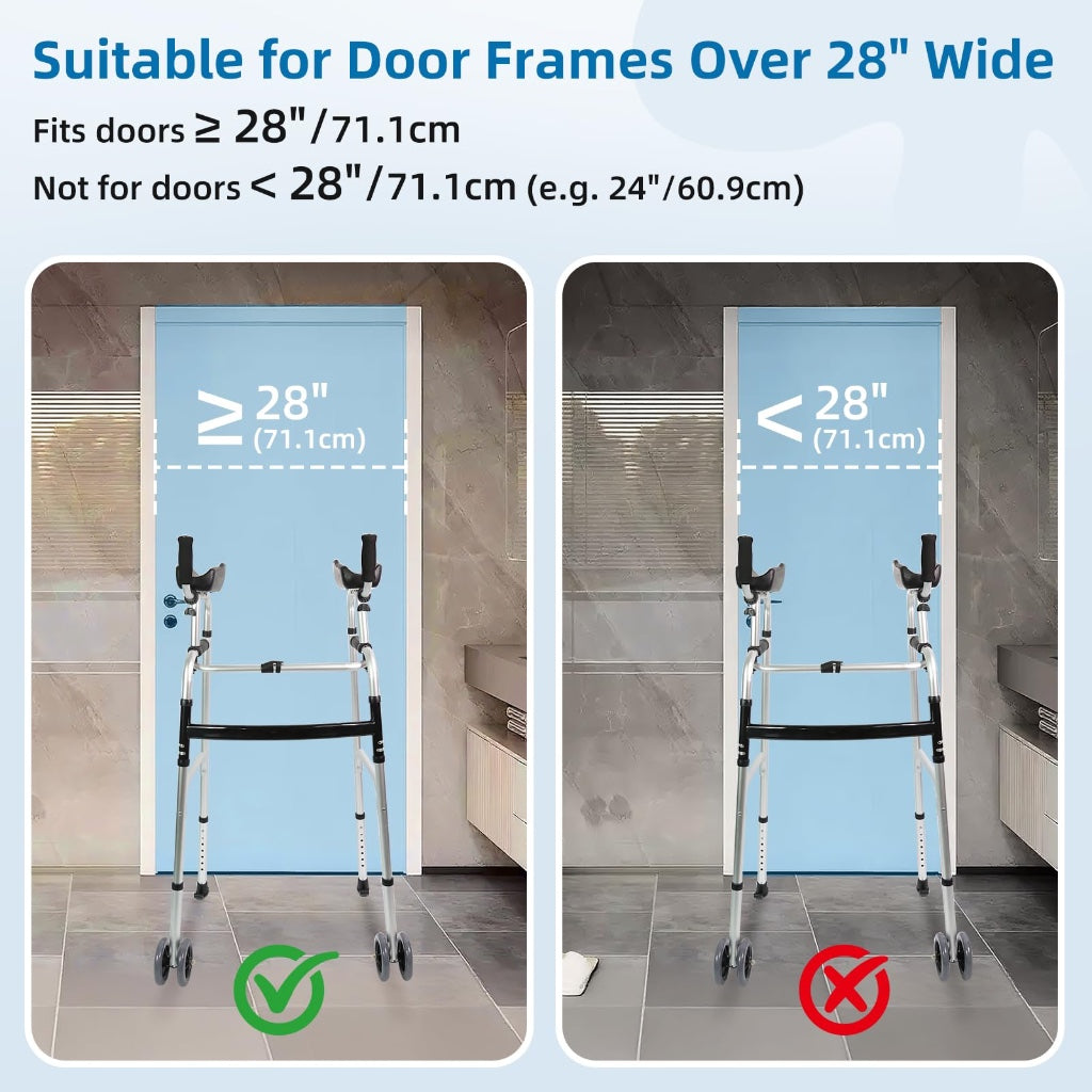 Upright Walking Frame with Padded Armrests and Wheels - Height Adjustable Aluminum Stand Up Walker for Elderly - Silver Mobility Aid with - Damaged Box