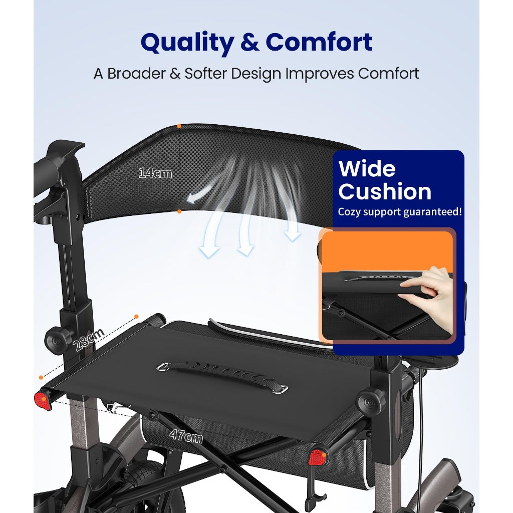 Vocic All Terrain Rollator Walker Foldable Outdoor Mobility Aid with Seat 12 Inch Rubber Tyres Storage Bag and Brakes for Seniors and Adults - Like New