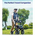 Vocic All Terrain Rollator Walker Foldable Outdoor Mobility Aid with Seat 12 Inch Rubber Tyres Storage Bag and Brakes for Seniors and Adults - Like New