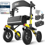 Vocic All Terrain Rollator Walker Foldable Outdoor Mobility Aid with Seat 12 Inch Rubber Tyres Storage Bag and Brakes for Seniors and Adults - Like New