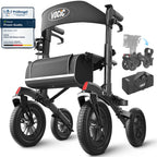 Vocic All Terrain Rollator Walker Foldable Outdoor Mobility Aid with Seat 12 Inch Rubber Tyres Storage Bag and Brakes for Seniors and Adults - Like New
