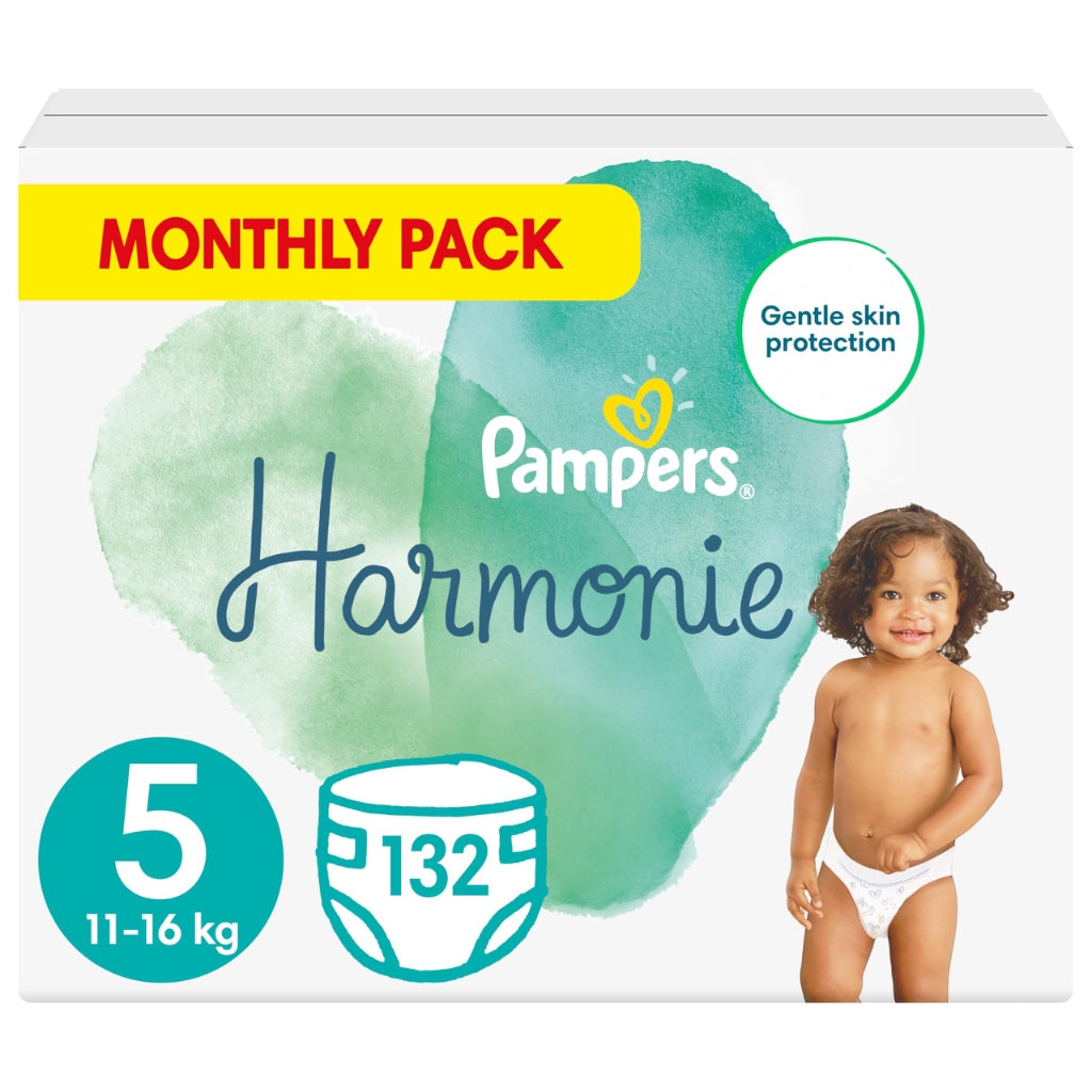 Pampers Harmonie Nappies Size 5, 152 Nappies, 11kg-16kg, Monthly Pack, Gentle Skin Protection with 100 Percent Pampers Protection