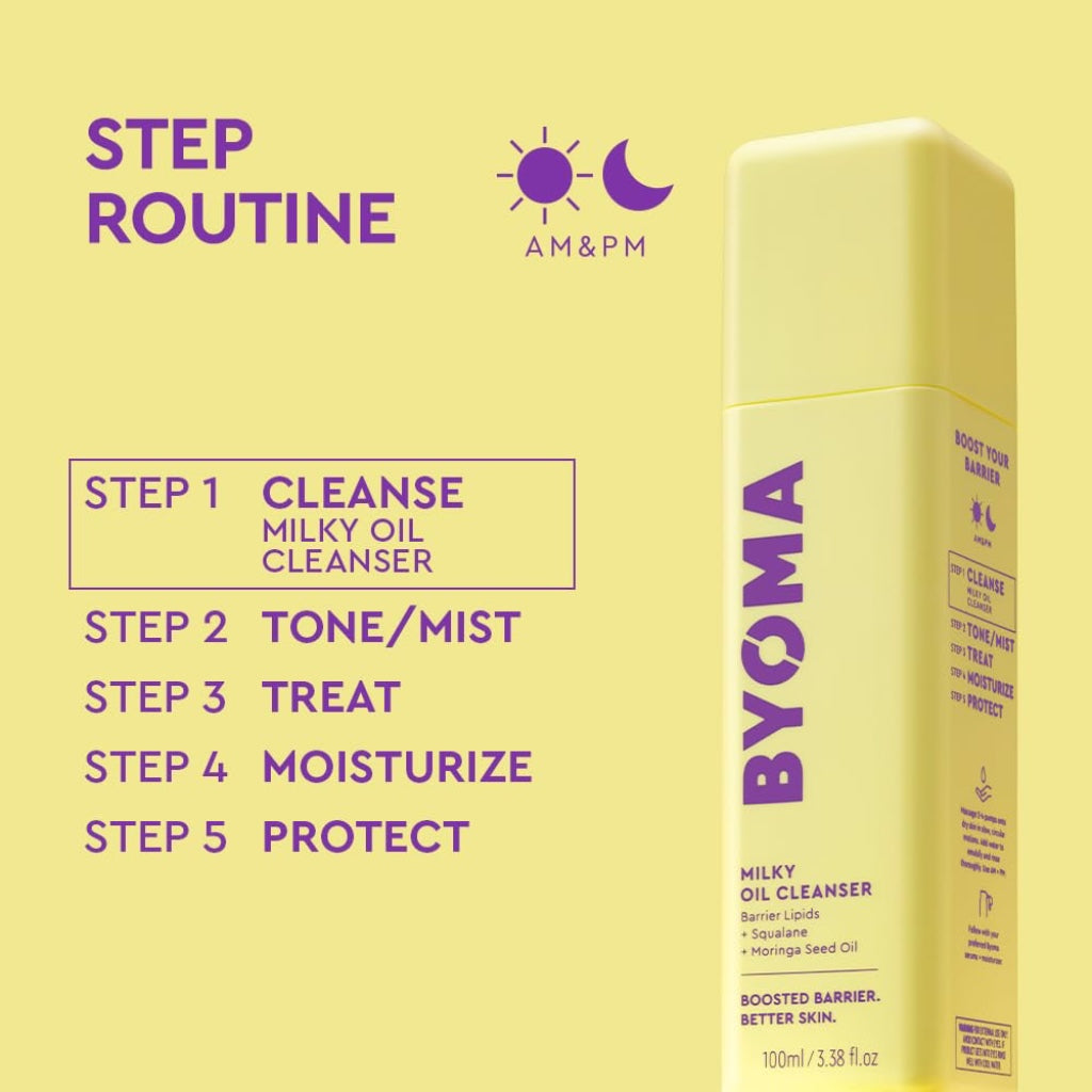 BYOMA Milky Oil Cleanser (100ml) Hydrating Facial Cleanser with Skin Barrier Repair - Deeply Hydrated and Nourished Skin, No Oily Residue, Vegan - BBE 04/2027