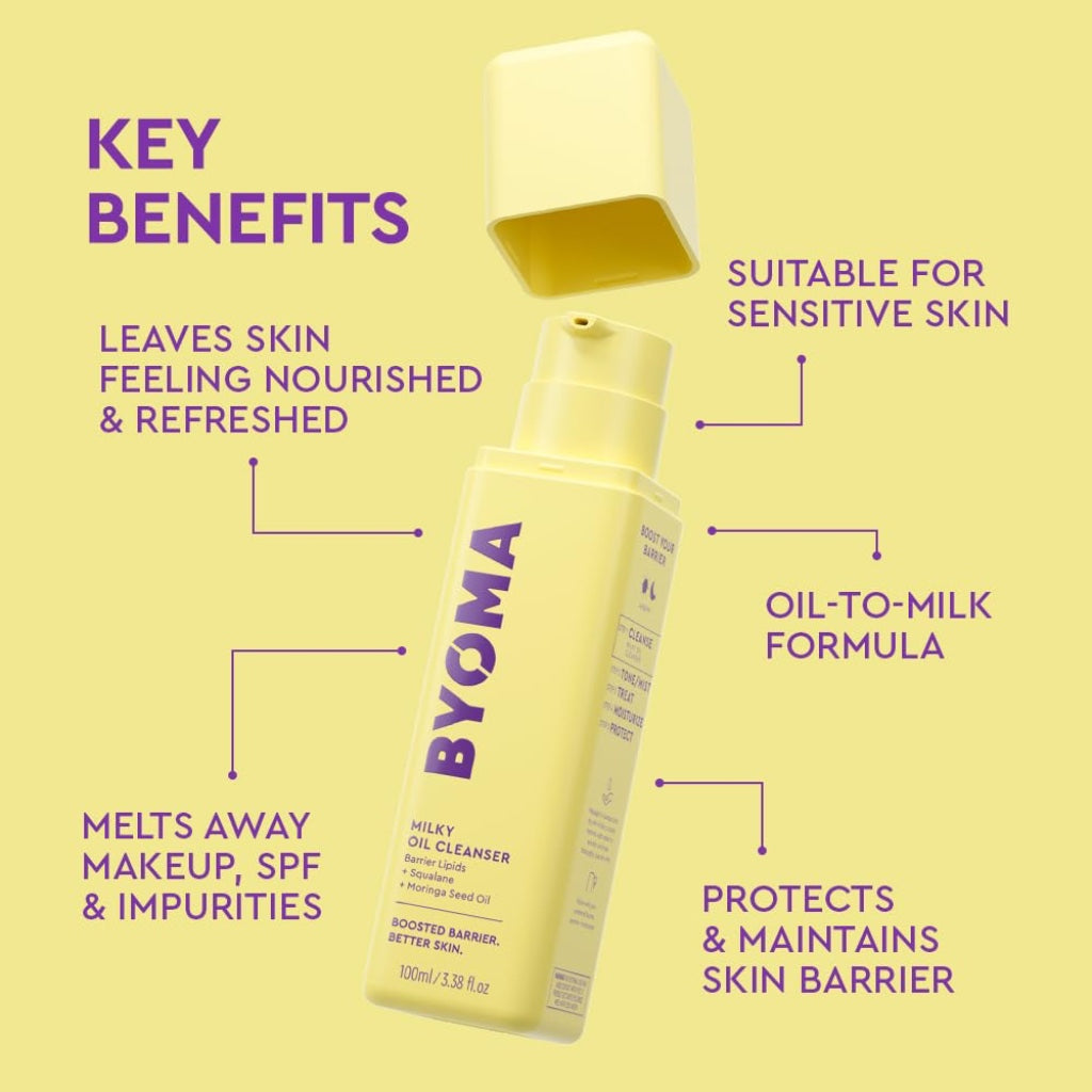 BYOMA Milky Oil Cleanser (100ml) Hydrating Facial Cleanser with Skin Barrier Repair - Deeply Hydrated and Nourished Skin, No Oily Residue, Vegan - BBE 04/2027