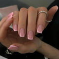 24Pcs Square Pink Edge French Tip Short False Nails Press On Nails for Women Girls - Full Cover Acrylic Nail Art, No UV/LED Needed, Adhesive Nail Accessories - Damaged Box