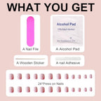 24Pcs Square Pink Edge French Tip Short False Nails Press On Nails for Women Girls - Full Cover Acrylic Nail Art, No UV/LED Needed, Adhesive Nail Accessories - Damaged Box