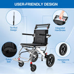 12 Inch Ultra Lightweight Wheelchairs for Adults,Wheelchairs Folding Lightweight with Handbrake and Swing-Away Footrest,45cm Widened Seat Travel Wheelchair with Storage Bag,No Assembly Required - Damaged Box