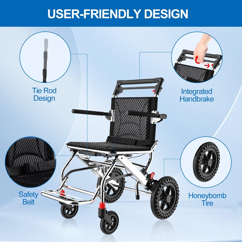 12 Inch Ultra Lightweight Wheelchairs for Adults,Wheelchairs Folding Lightweight with Handbrake and Swing-Away Footrest,45cm Widened Seat Travel Wheelchair with Storage Bag,No Assembly Required - Damaged Box