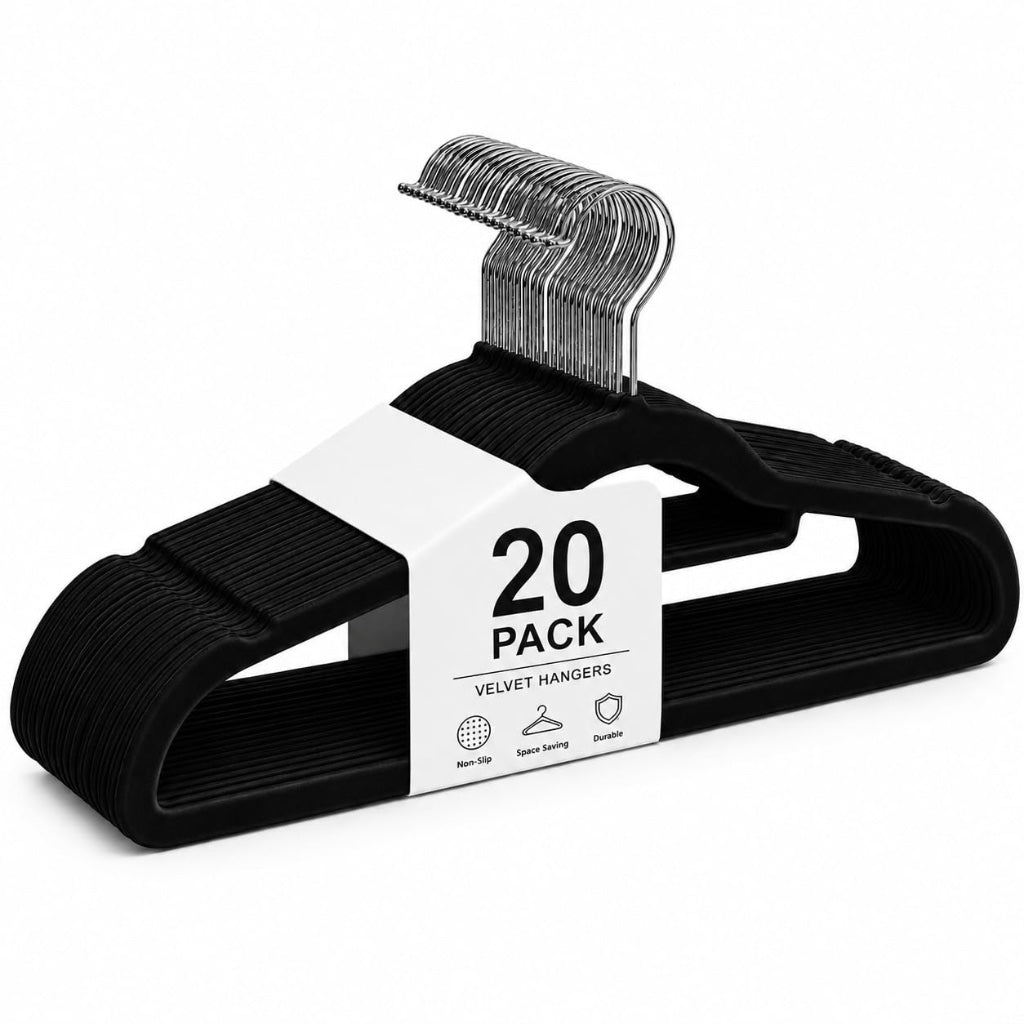 1ABOVE Premium Quality 20 pack Non-Slip Velvet Hangers (44cm) Heavy Duty Velvet Suit Hangers with Tie Bar, 360^0 Swivel Hooks - Space saving, sturdy to hold Jacket, Jumper & Pullover(Set of 20-IVORY) - Very Good