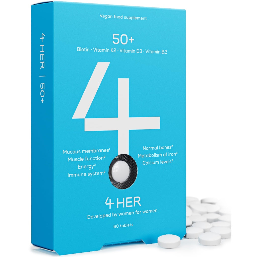 4 HER 50+ - Multi Vitamins for Women Over 50 - Vegan Tablets, 60pcs - Multi Vitamins and Minerals Supplements with Biotin, Vitamin K2, Vitamin D3 and Vitamin B2 - Post Menopause Supplements - BBE 06/2026