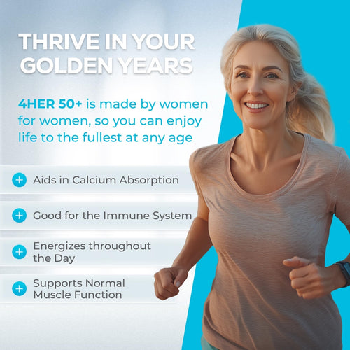 4 HER 50+ - Multi Vitamins for Women Over 50 - Vegan Tablets, 60pcs - Multi Vitamins and Minerals Supplements with Biotin, Vitamin K2, Vitamin D3 and Vitamin B2 - Post Menopause Supplements - BBE 06/2026