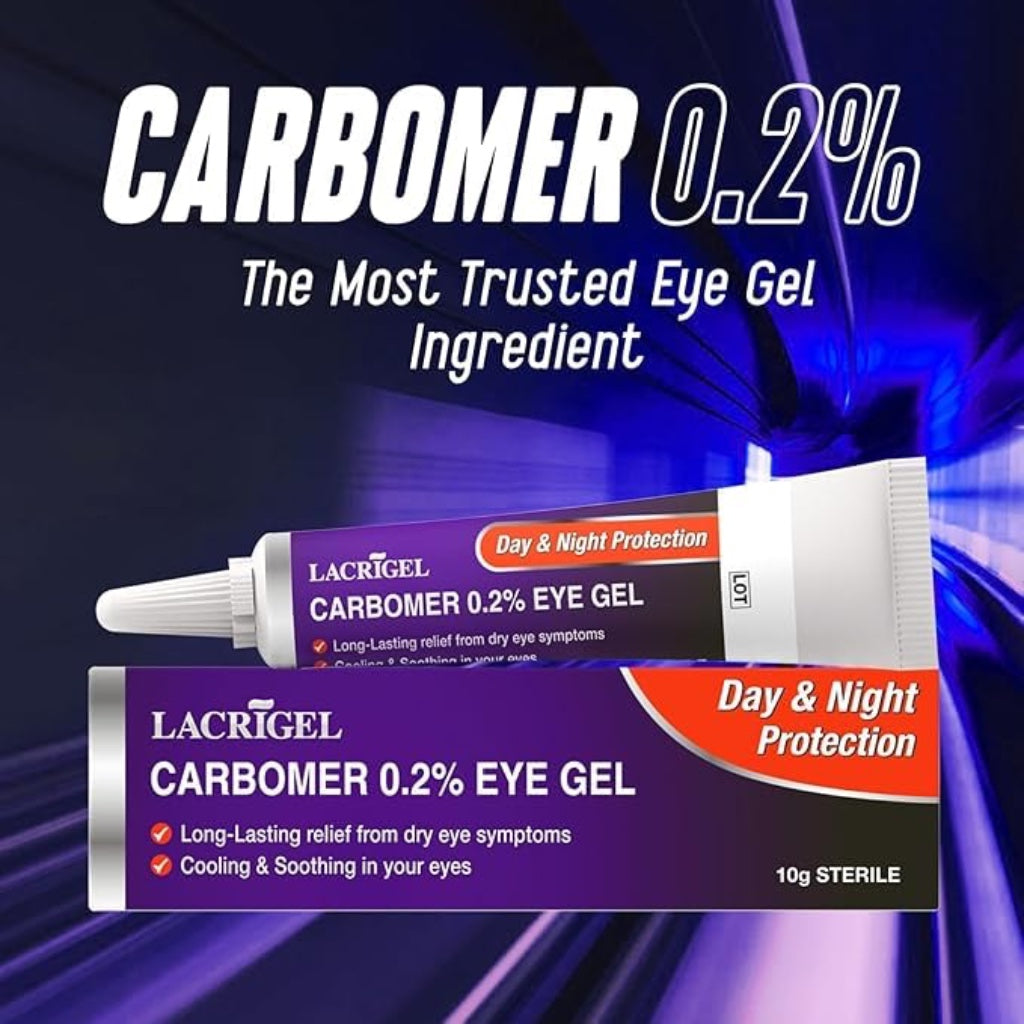 3X Lacrigel CARBOMER 0.2% - Eye Gel for Dry, Tired, and Red Eyes - Soothes Irritation, Reduces Soreness - 24x7 Day and Night Protection - Safe and Premium Formulation - Sterile Pack of 10g (Pack 3)