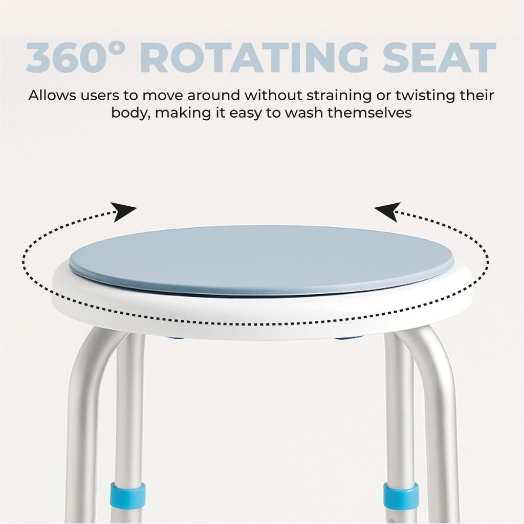 Aidapt Bath Stool with Rotating Seat Non-Slip Ferrules,8 Numbered Height Settings,Shower Chair,Elderly,Disabled,Pregnancy,Post Surgery,Rust Free Aluminium, Lightweight, Easy Assembly, White/Blue - Like New