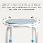 Aidapt Bath Stool with Rotating Seat Non-Slip Ferrules,8 Numbered Height Settings,Shower Chair,Elderly,Disabled,Pregnancy,Post Surgery,Rust Free Aluminium, Lightweight, Easy Assembly, White/Blue - Like New