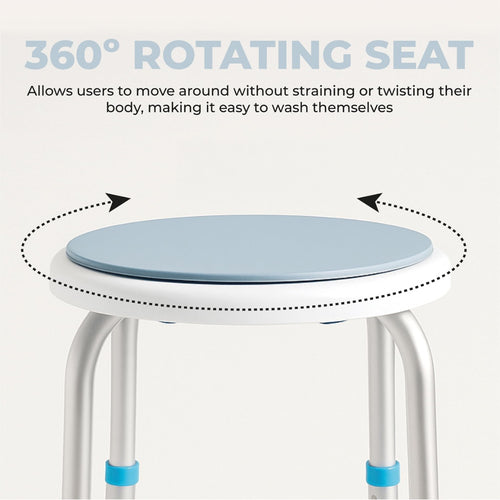 Aidapt Bath Stool with Rotating Seat Non-Slip Ferrules,8 Numbered Height Settings,Shower Chair,Elderly,Disabled,Pregnancy,Post Surgery,Rust Free Aluminium, Lightweight, Easy Assembly, White/Blue - Like New