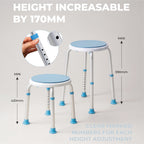 Aidapt Bath Stool with Rotating Seat Non-Slip Ferrules,8 Numbered Height Settings,Shower Chair,Elderly,Disabled,Pregnancy,Post Surgery,Rust Free Aluminium, Lightweight, Easy Assembly, White/Blue - Like New