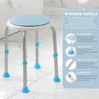 Aidapt Bath Stool with Rotating Seat Non-Slip Ferrules,8 Numbered Height Settings,Shower Chair,Elderly,Disabled,Pregnancy,Post Surgery,Rust Free Aluminium, Lightweight, Easy Assembly, White/Blue - Like New
