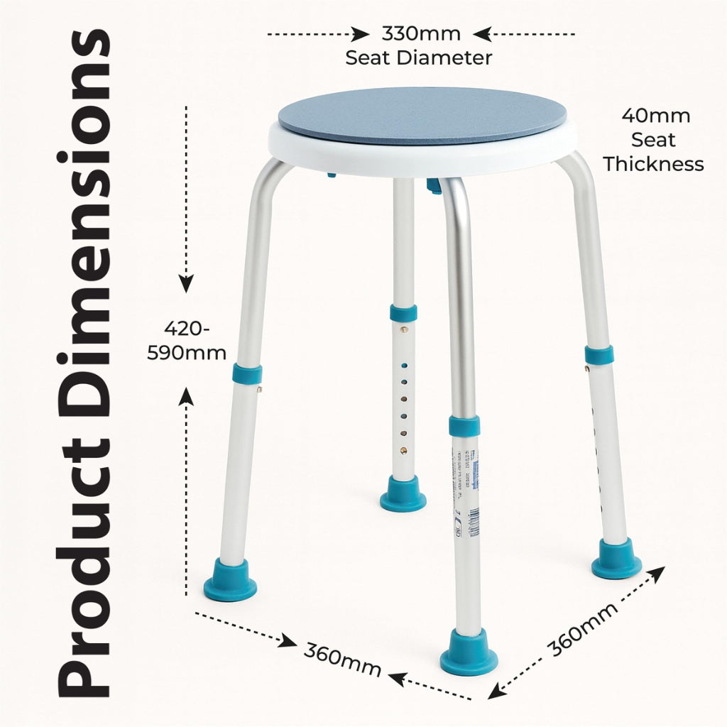 Aidapt Bath Stool with Rotating Seat Non-Slip Ferrules,8 Numbered Height Settings,Shower Chair,Elderly,Disabled,Pregnancy,Post Surgery,Rust Free Aluminium, Lightweight, Easy Assembly, White/Blue - Like New