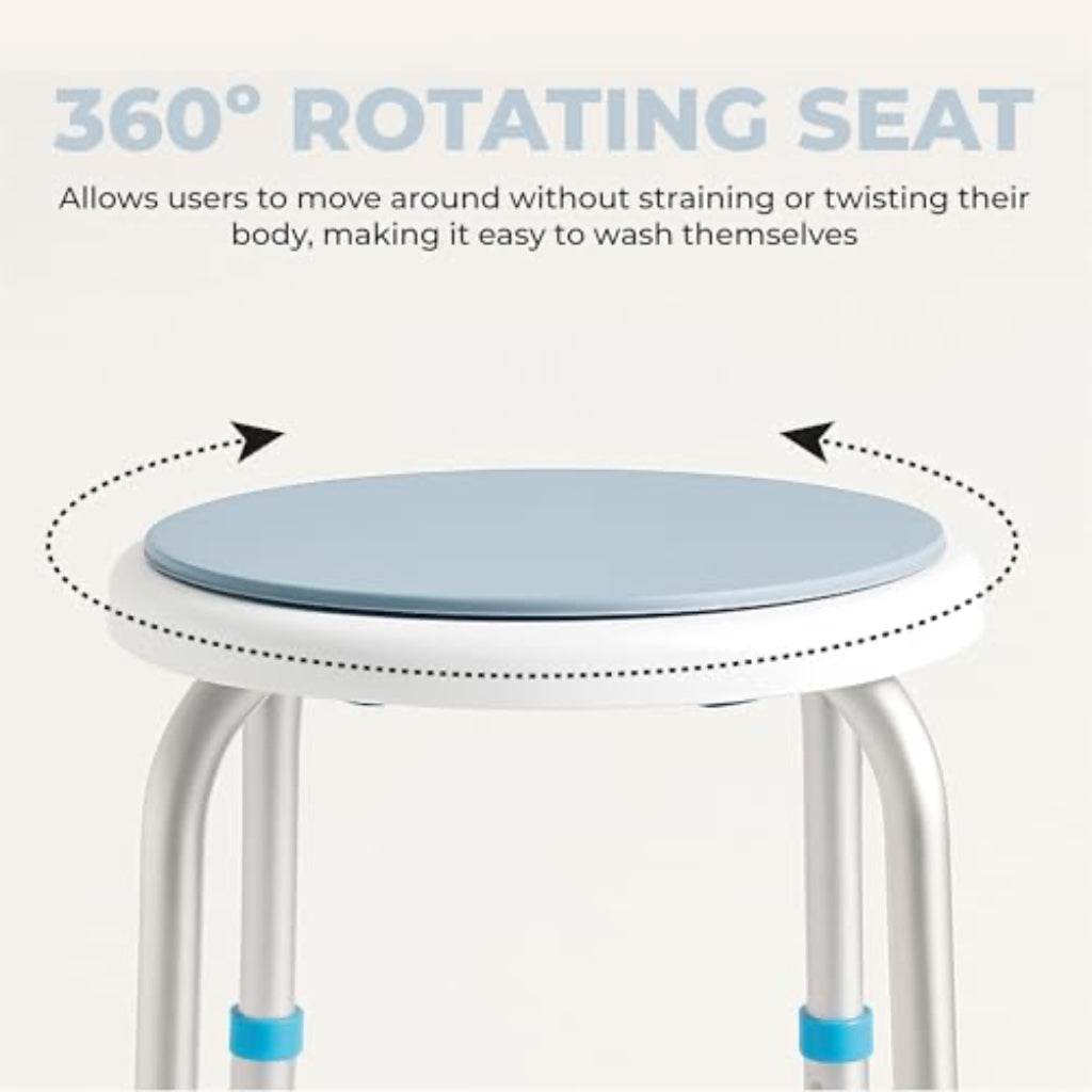 Aidapt Bath Stool with Rotating Seat Non-Slip Ferrules,8 Numbered Height Settings,Shower Chair,Elderly,Disabled,Pregnancy,Post Surgery,Rust Free Aluminium, Lightweight, Easy Assembly, White/Blue - Like New