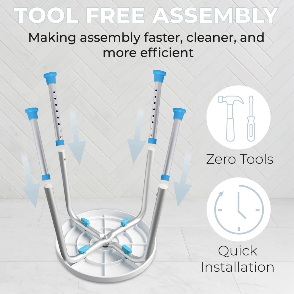 Aidapt Bath Stool with Rotating Seat Non-Slip Ferrules,8 Numbered Height Settings,Shower Chair,Elderly,Disabled,Pregnancy,Post Surgery,Rust Free Aluminium, Lightweight, Easy Assembly, White/Blue - Like New