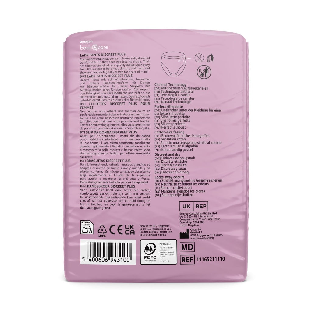 Amazon Basic Care Lady Pants Plus Medium - 40 Count (4 Packs of 10), White