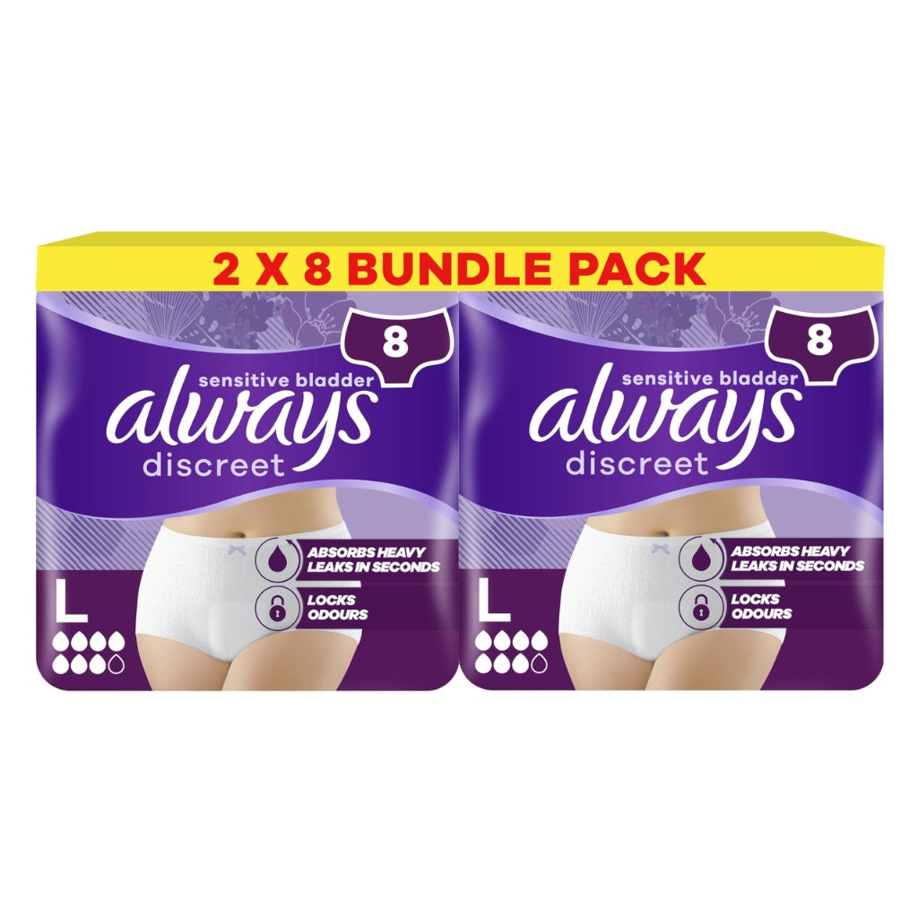 Always Discreet Incontinence Pants Women, Large, Normal, 20 Pants (10 x 2 Packs), Odour Neutraliser, Duo Pack, for Sensitive Bladder - Damaged Box