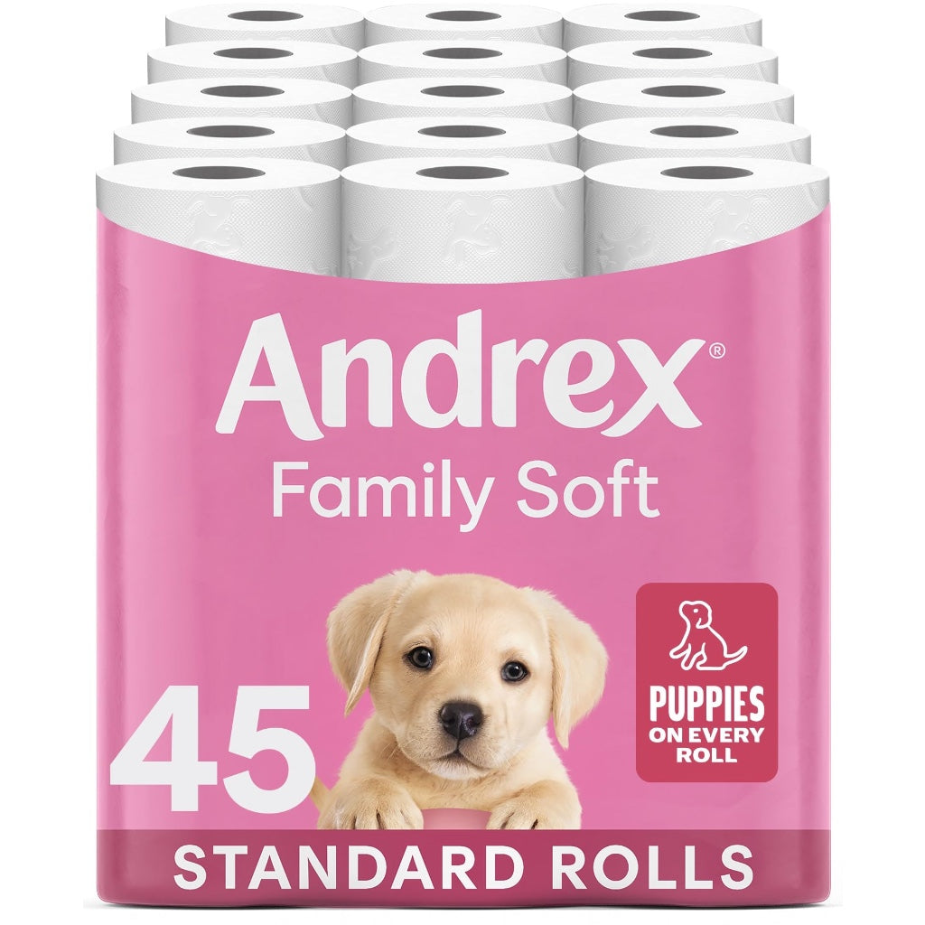 Andrex Family Soft Toilet Roll - 45 Toilet Rolls, Bulk Buy, Fragrance Free, FSC Certified - Damaged Box
