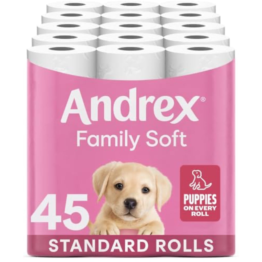Andrex Family Soft Toilet Roll - 45 Toilet Rolls, Bulk Buy, Fragrance Free, FSC Certified - Damaged Box