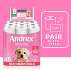 Andrex Family Soft Toilet Roll - 45 Toilet Rolls, Bulk Buy, Fragrance Free, FSC Certified - Damaged Box