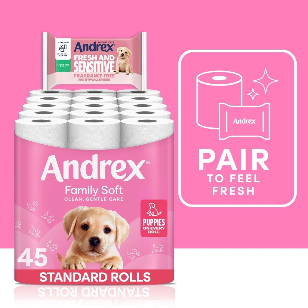 Andrex Family Soft Toilet Roll - 45 Toilet Rolls, Bulk Buy, Fragrance Free, FSC Certified - Damaged Box