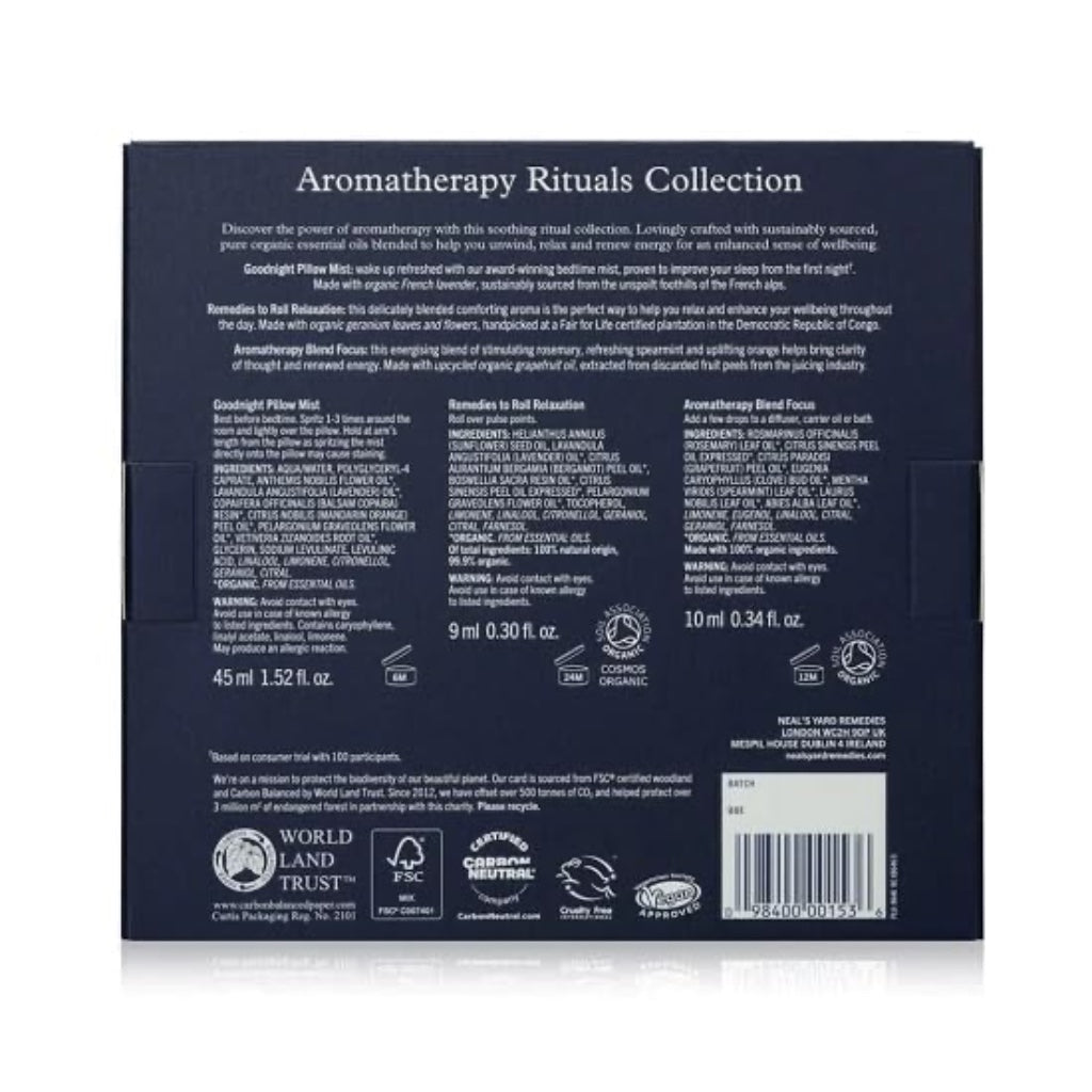 Neal's Yard Remedies Aromatherapy Rituals Collection Essential Oil Gift Set - Remedies to Roll, Bath Oil, Pillow Mist
