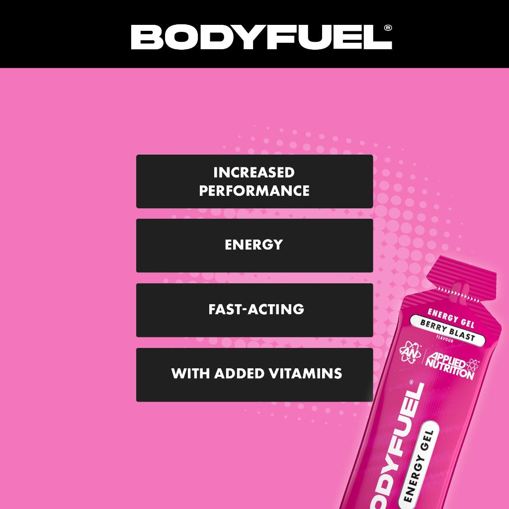 Applied Nutrition BodyFuel Energy Gel - Fast Energy Gels, Fuel for Sport, with Carbs, Sugar Free (Box 20 Units x 60g) (Berry Blast) - BBE 08/2027